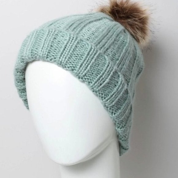 Mint Faux Fur Ribbed Beanie - Picture 2 of 2